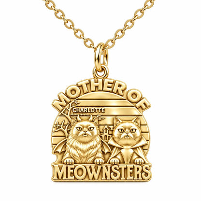 Mother of Meownsters Charm Necklace Set – 18K gold, front view