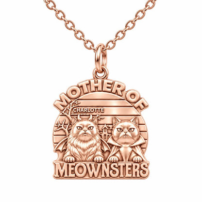 Mother of Meownsters Charm Necklace Set – rose gold, front view