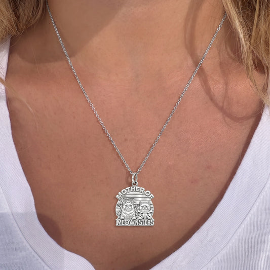 Mother of Meownsters Charm Necklace Set – worn / in use