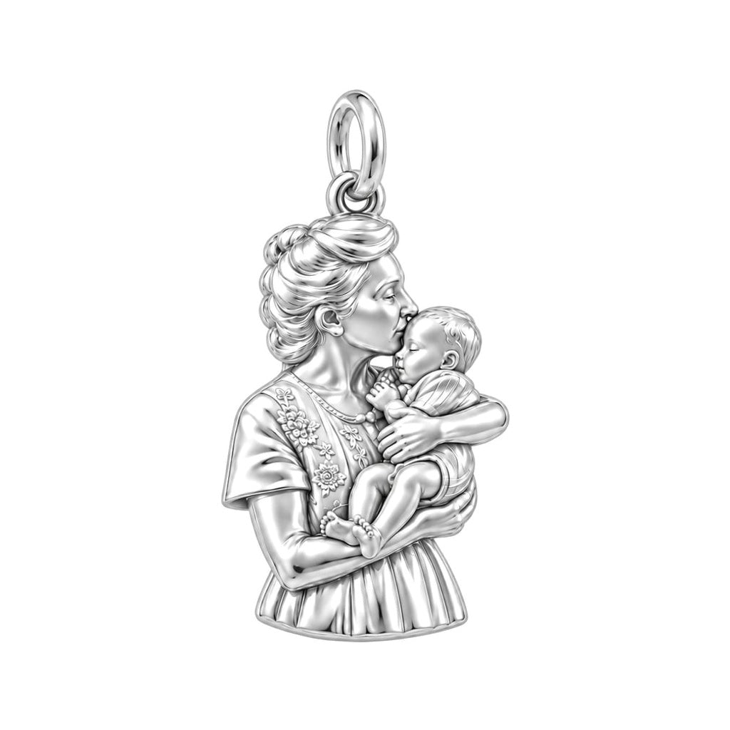 Mother's Tender Embrace Charm Bracelet – Personalized Mom Gift – silver charm, front view