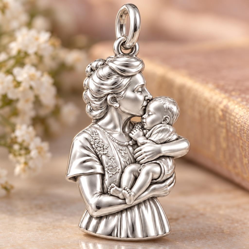 Mother's Tender Embrace Charm Bracelet – Personalized Mom Gift – macro detail of the charm