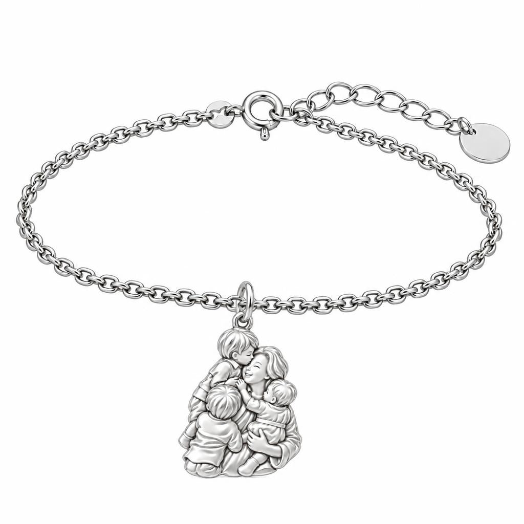 Mother's Tender Embrace Charm Bracelet Set – silver, front view