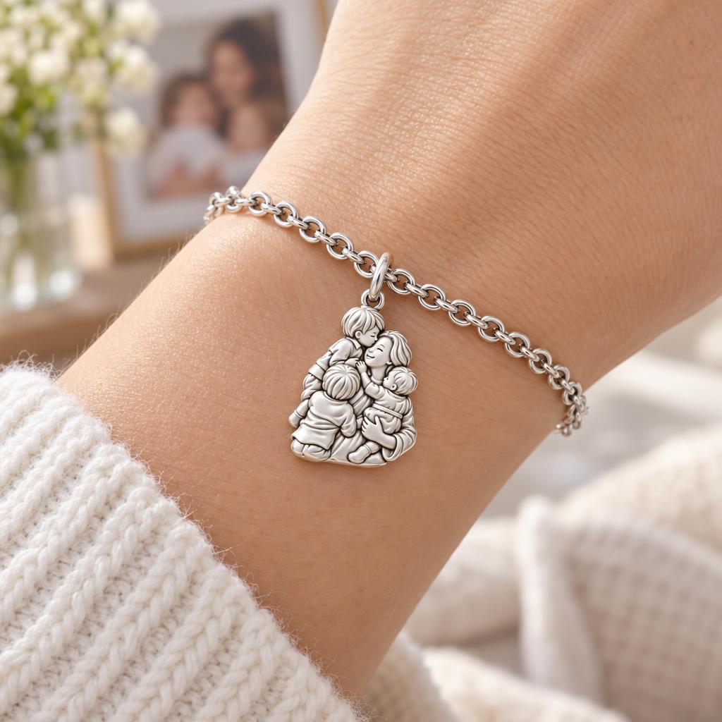 Mother's Tender Embrace Charm Bracelet Set – worn / in use
