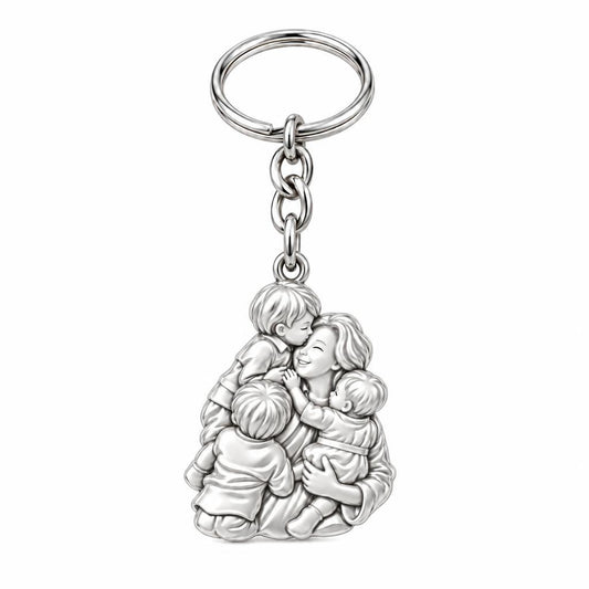 Mother's Tender Embrace Charm Keychain – silver, front view