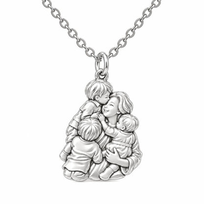 Mother's Tender Embrace Charm Necklace Set – silver, front view