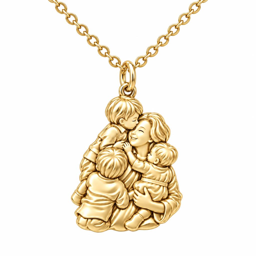 Mother's Tender Embrace Charm Necklace Set – 18K gold, front view