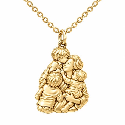 Mother's Tender Embrace Charm Necklace Set – 18K gold, front view