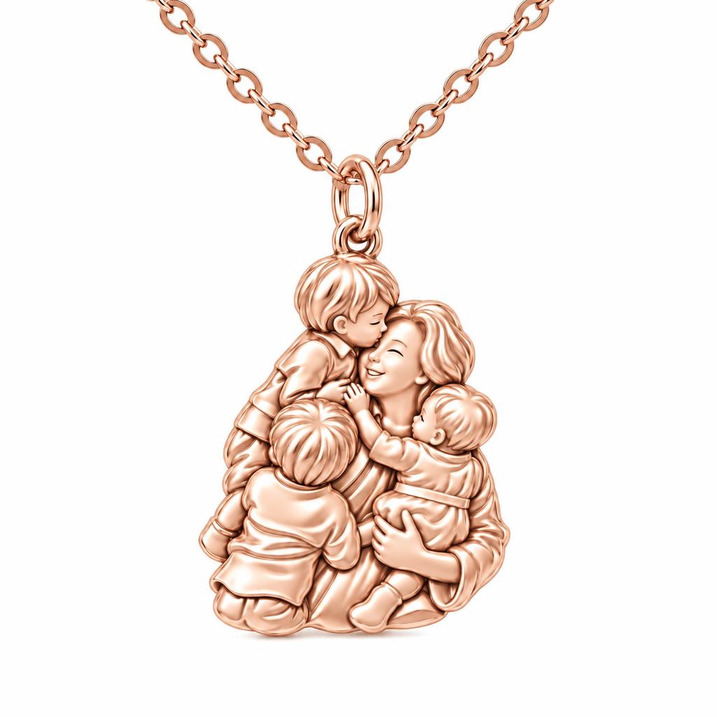 Mother's Tender Embrace Charm Necklace Set – rose gold, front view