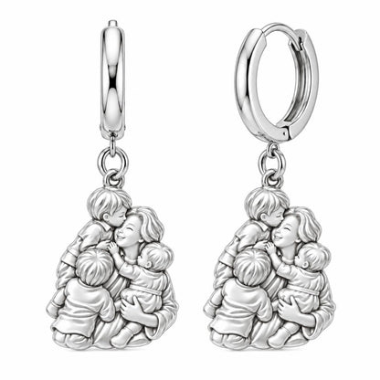 Mother's Tender Embrace Huggie Charm Earrings – silver, front view
