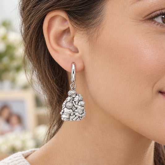 Mother's Tender Embrace Huggie Charm Earrings – worn / in use