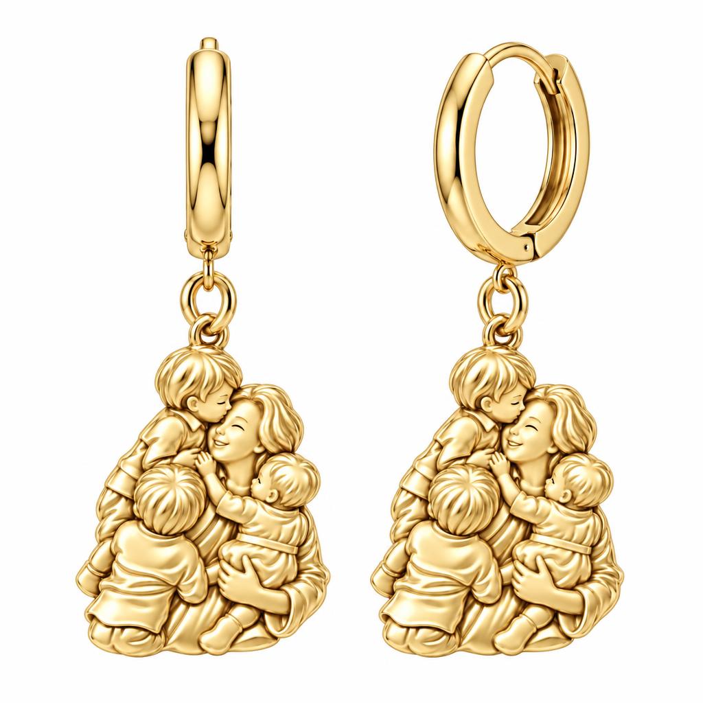Mother's Tender Embrace Huggie Charm Earrings – 18K gold, front view