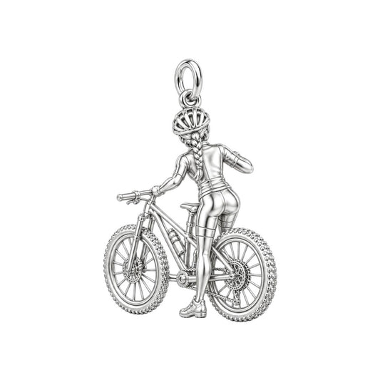 Mountain Bike Adventure Charm Bracelet – Personalized Athlete Gift – back of the charm, engraving area