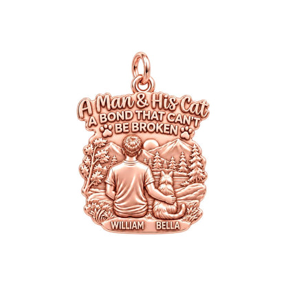 Mountain Bond Cat & Man Charm Bracelet – Personalized Dad Gift – rose gold 2 cm charm, front view