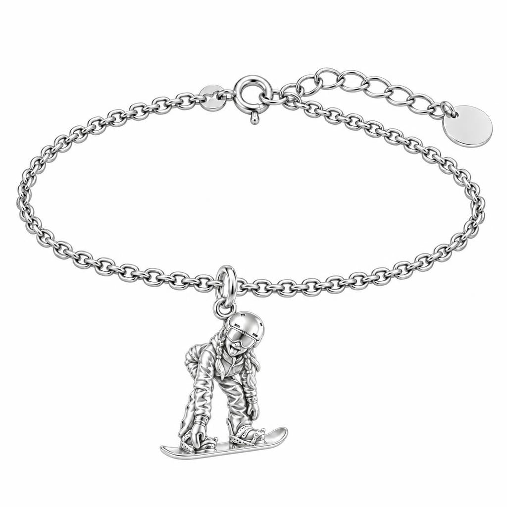 Mountain Bound Snowboarder Charm Bracelet Set – silver, front view