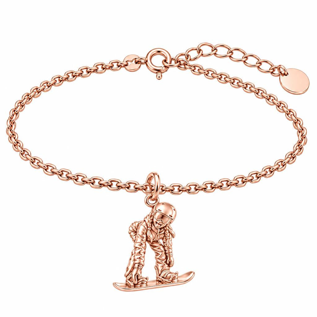 Mountain Bound Snowboarder Charm Bracelet Set – rose gold, front view