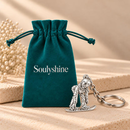 Mountain Bound Snowboarder Charm Keychain – Soulyshine velvet gift pouch