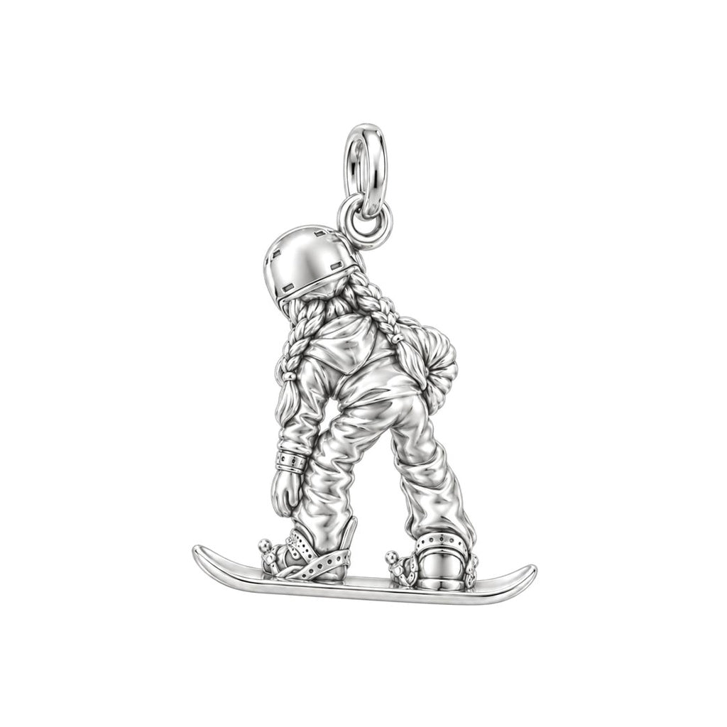 Mountain Bound Snowboarder Charm Necklace Set – back of the charm, engraving area