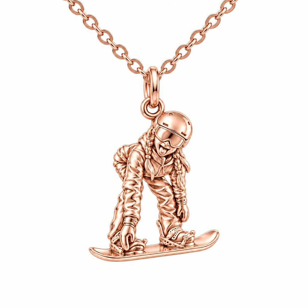 Mountain Bound Snowboarder Charm Necklace Set – rose gold, front view