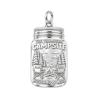 Mountain Campsite Charm Bracelet – Personalized Couple Gift – silver plated 3 cm charm, front view