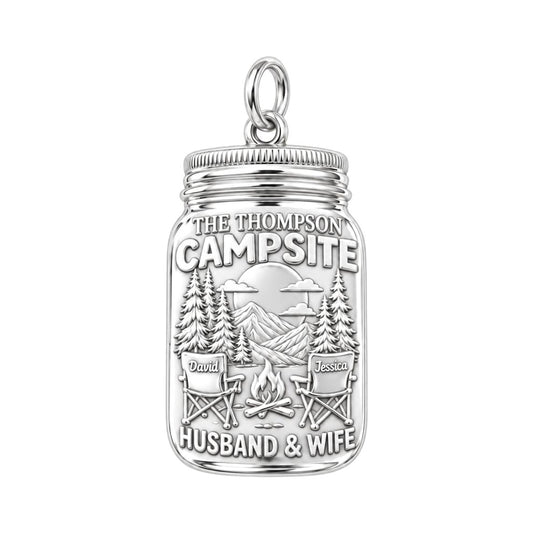 Mountain Campsite Charm Bracelet – Personalized Couple Gift – silver plated 3 cm charm, front view