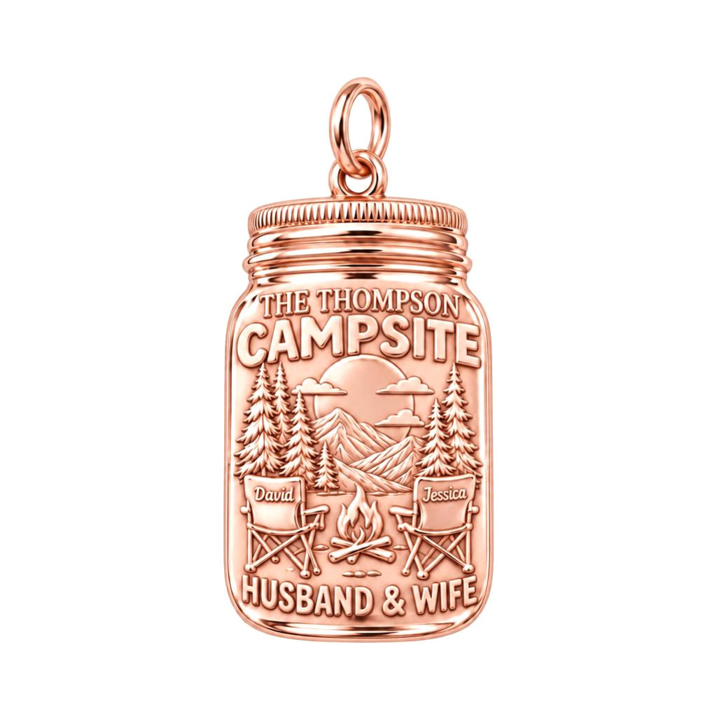Mountain Campsite Charm Bracelet – Personalized Couple Gift – rose gold 3 cm charm, front view