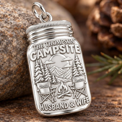 Mountain Campsite Charm Bracelet – Personalized Couple Gift – macro detail of the charm