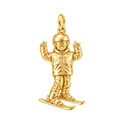 Mountain High Skier Charm Bracelet – Personalized Athlete Gift – 18K gold charm, front view