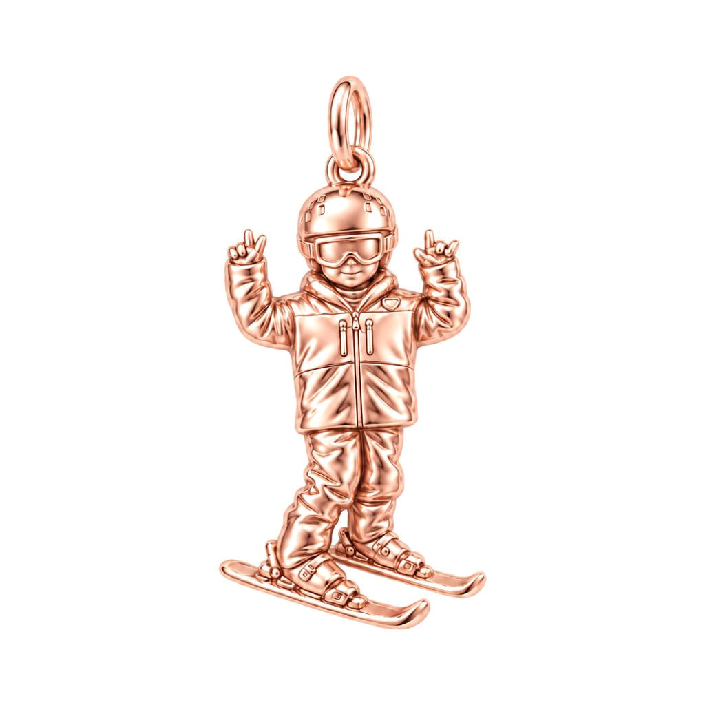 Mountain High Skier Charm Bracelet – Personalized Athlete Gift – rose gold charm, front view