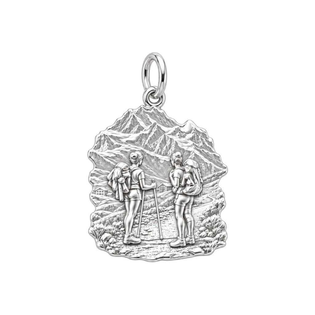 Mountain Hiking Charm Bracelet – Personalized Couple Gift – silver charm, front view