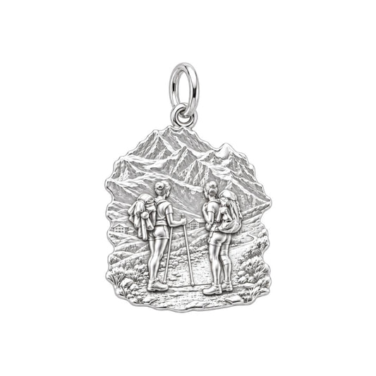 Mountain Hiking Charm Bracelet – Personalized Couple Gift – silver charm, front view