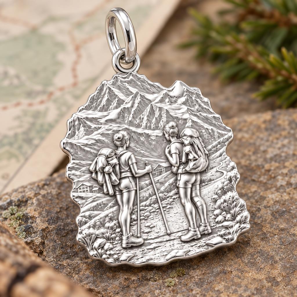 Mountain Hiking Charm Bracelet – Personalized Couple Gift – macro detail of the charm