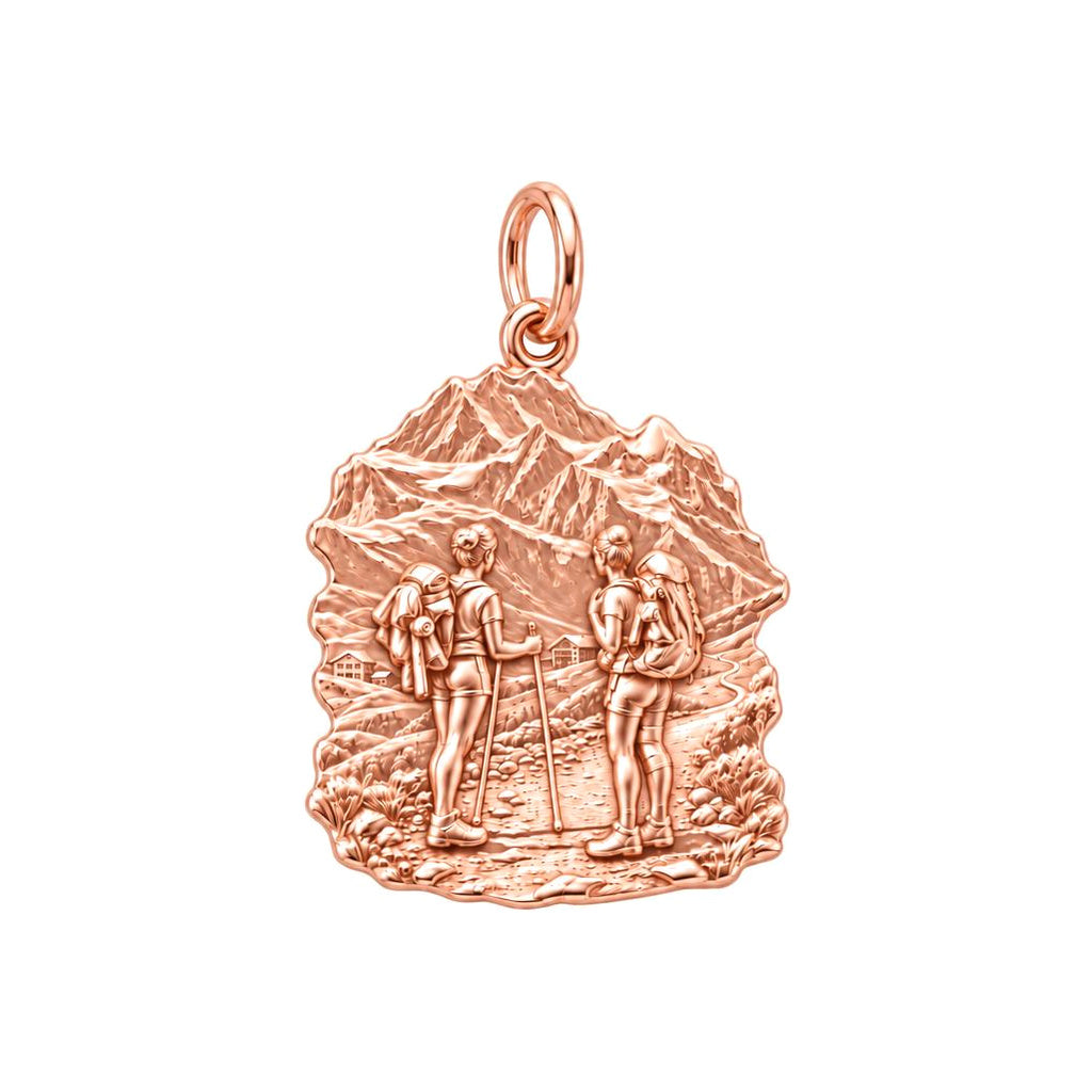 Mountain Hiking Charm Bracelet – Personalized Couple Gift – rose gold charm, front view