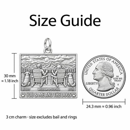 Mountain Lake Retreat Charm Bracelet – Personalized Couple Gift – size guide, 3 cm charm next to a quarter