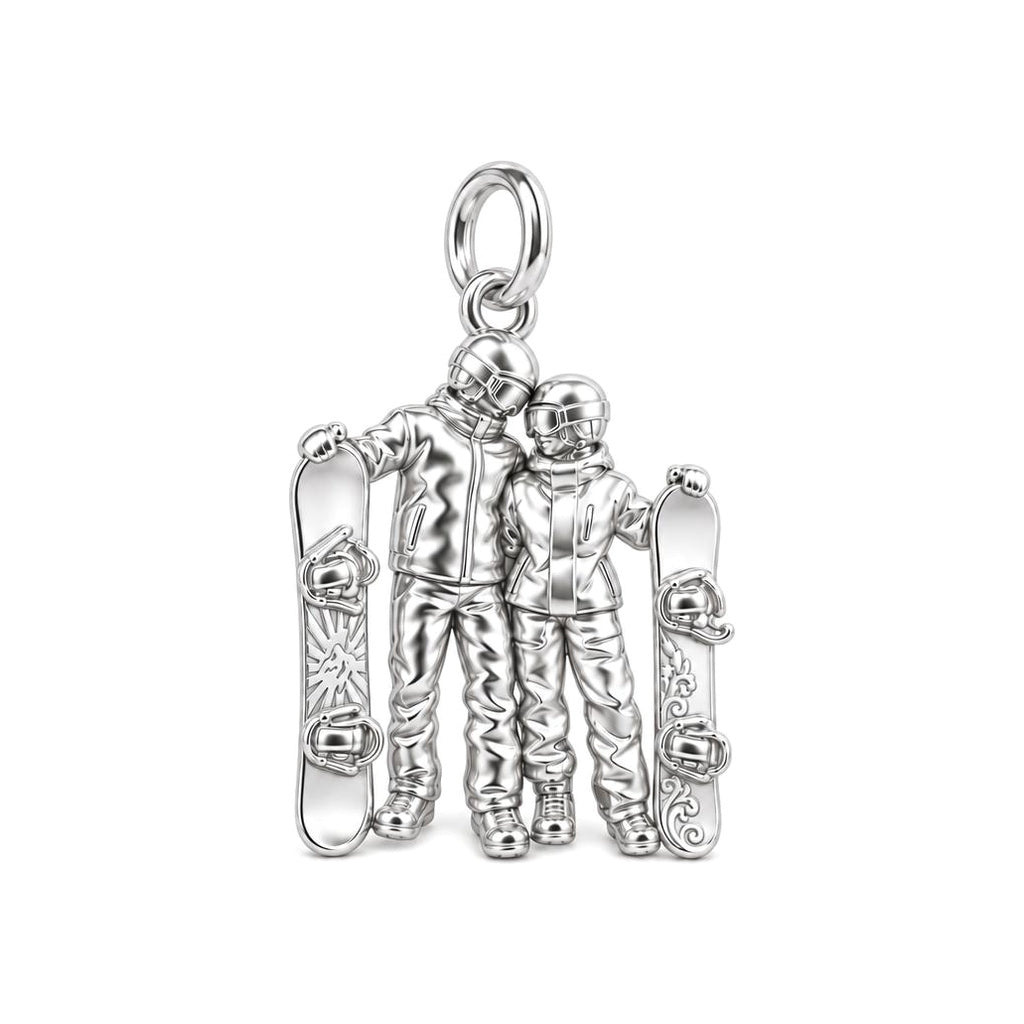 Mountain Slopes Snowboard Charm Bracelet – Personalized Couple Gift – silver charm, front view