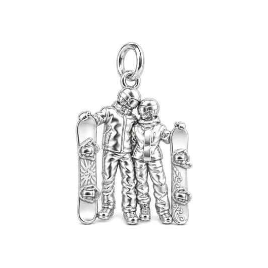 Mountain Slopes Snowboard Charm Bracelet – Personalized Couple Gift – silver charm, front view