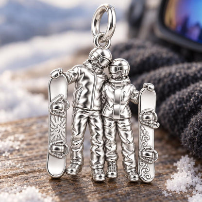 Mountain Slopes Snowboard Charm Bracelet – Personalized Couple Gift – macro detail of the charm