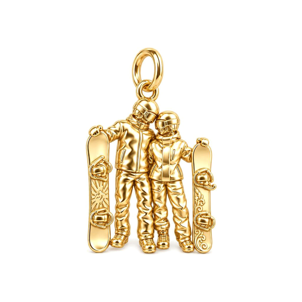 Mountain Slopes Snowboard Charm Bracelet – Personalized Couple Gift – 18K gold charm, front view