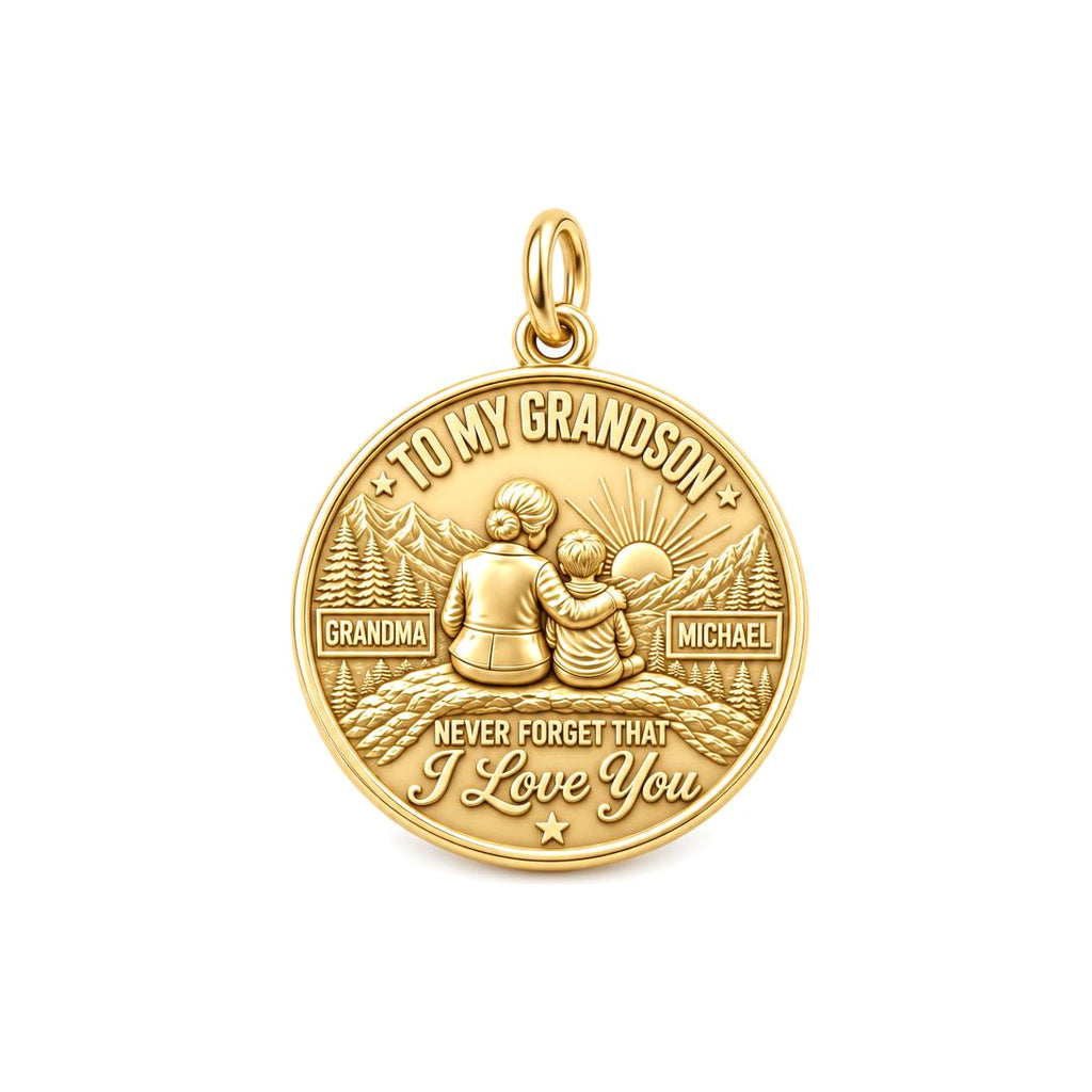 Mountain Sunrise Charm Bracelet – Personalized Grandson Gift – 18K gold charm, front view