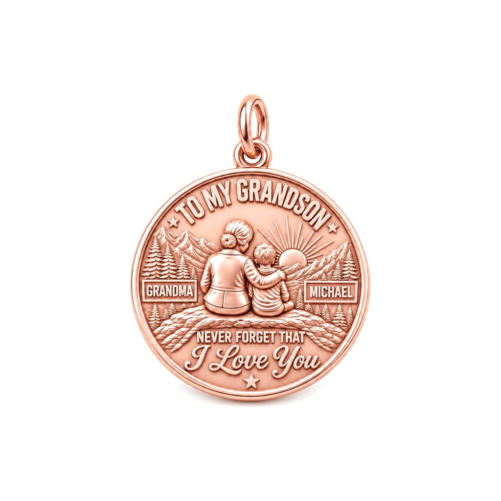 Mountain Sunrise Charm Bracelet – Personalized Grandson Gift – rose gold charm, front view