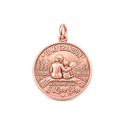 Mountain Sunrise Charm Bracelet – Personalized Grandson Gift – rose gold charm, front view