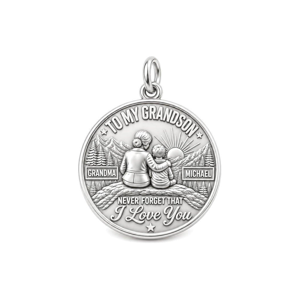 Mountain Sunrise Charm Bracelet – Personalized Grandson Gift – silver charm, front view