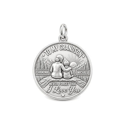 Mountain Sunrise Charm Bracelet – Personalized Grandson Gift – silver charm, front view