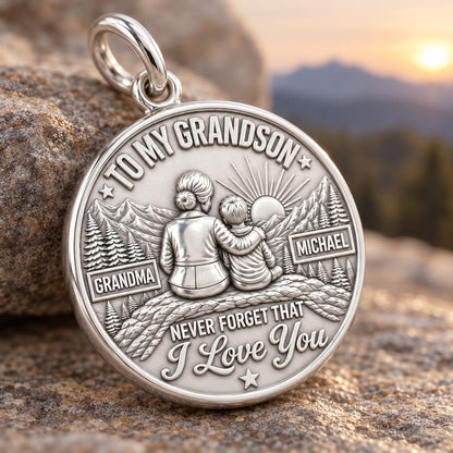 Mountain Sunrise Charm Bracelet – Personalized Grandson Gift – macro detail of the charm