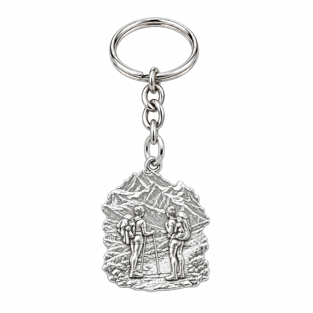 Mountain Trail Best Friends Charm Keychain – silver, front view
