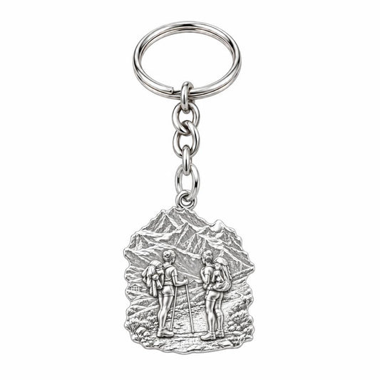 Mountain Trail Best Friends Charm Keychain – silver, front view
