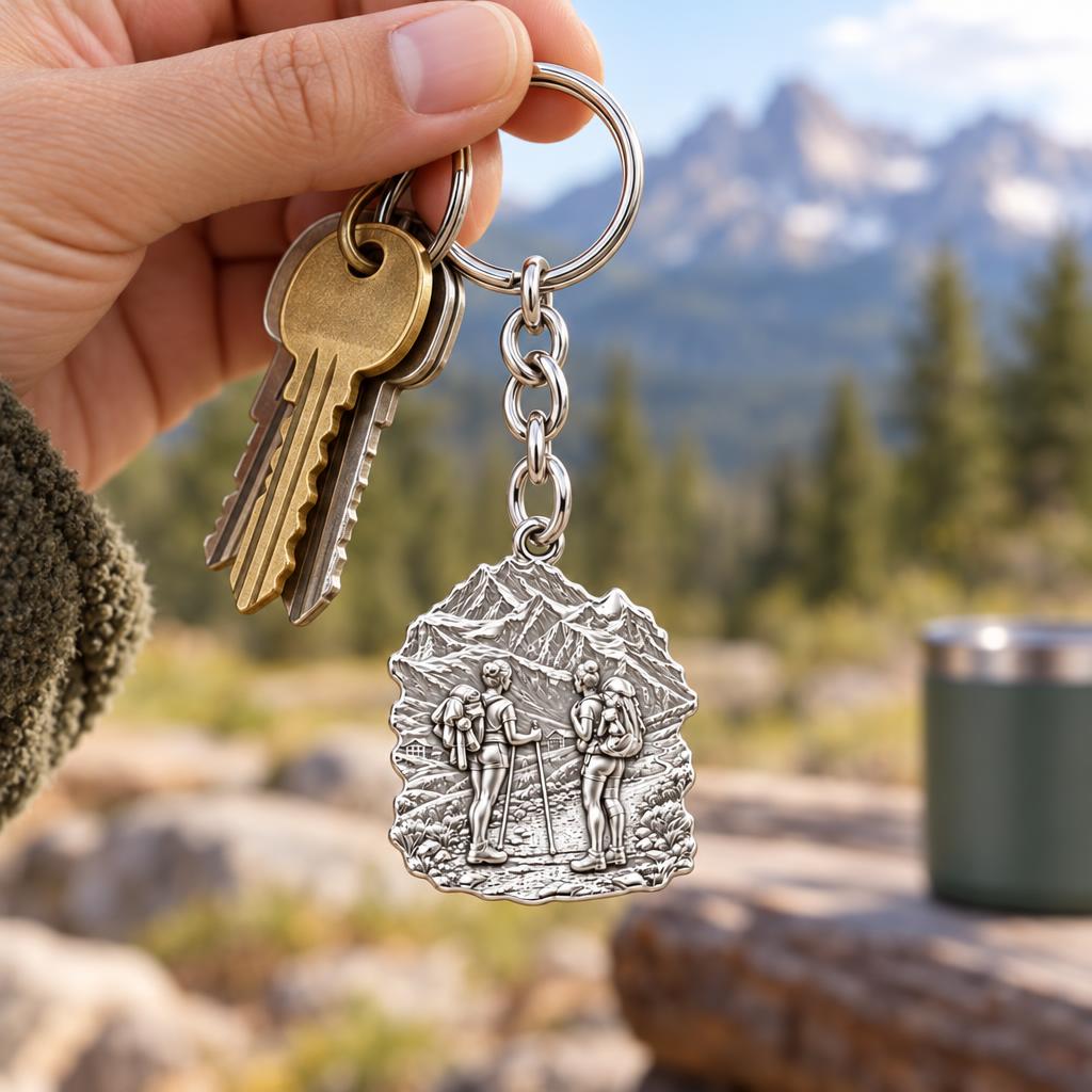 Mountain Trail Best Friends Charm Keychain – worn / in use