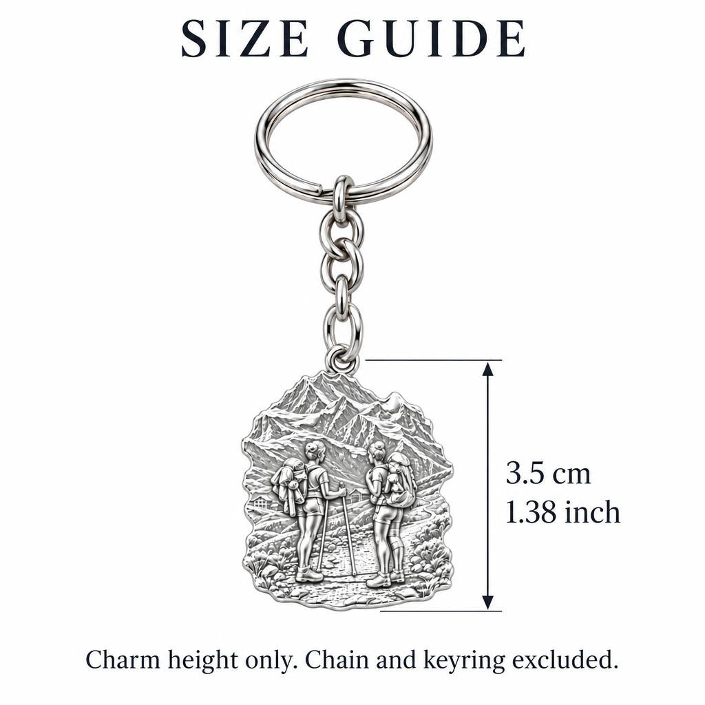 Mountain Trail Best Friends Charm Keychain – size guide, 3.5 cm (1.38 in) charm, chain and keyring excluded