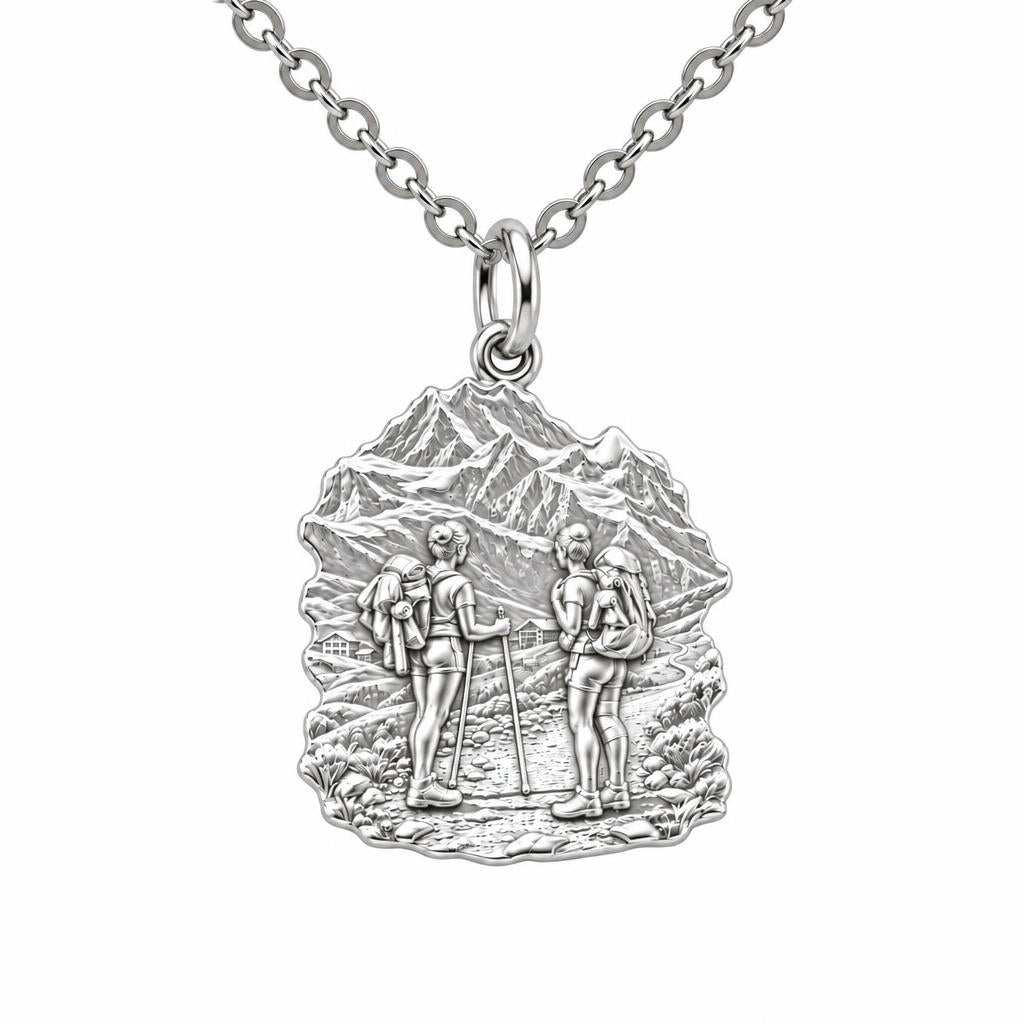Mountain Trail Best Friends Charm Necklace Set – silver, front view