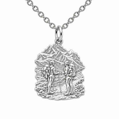 Mountain Trail Best Friends Charm Necklace Set – silver, front view