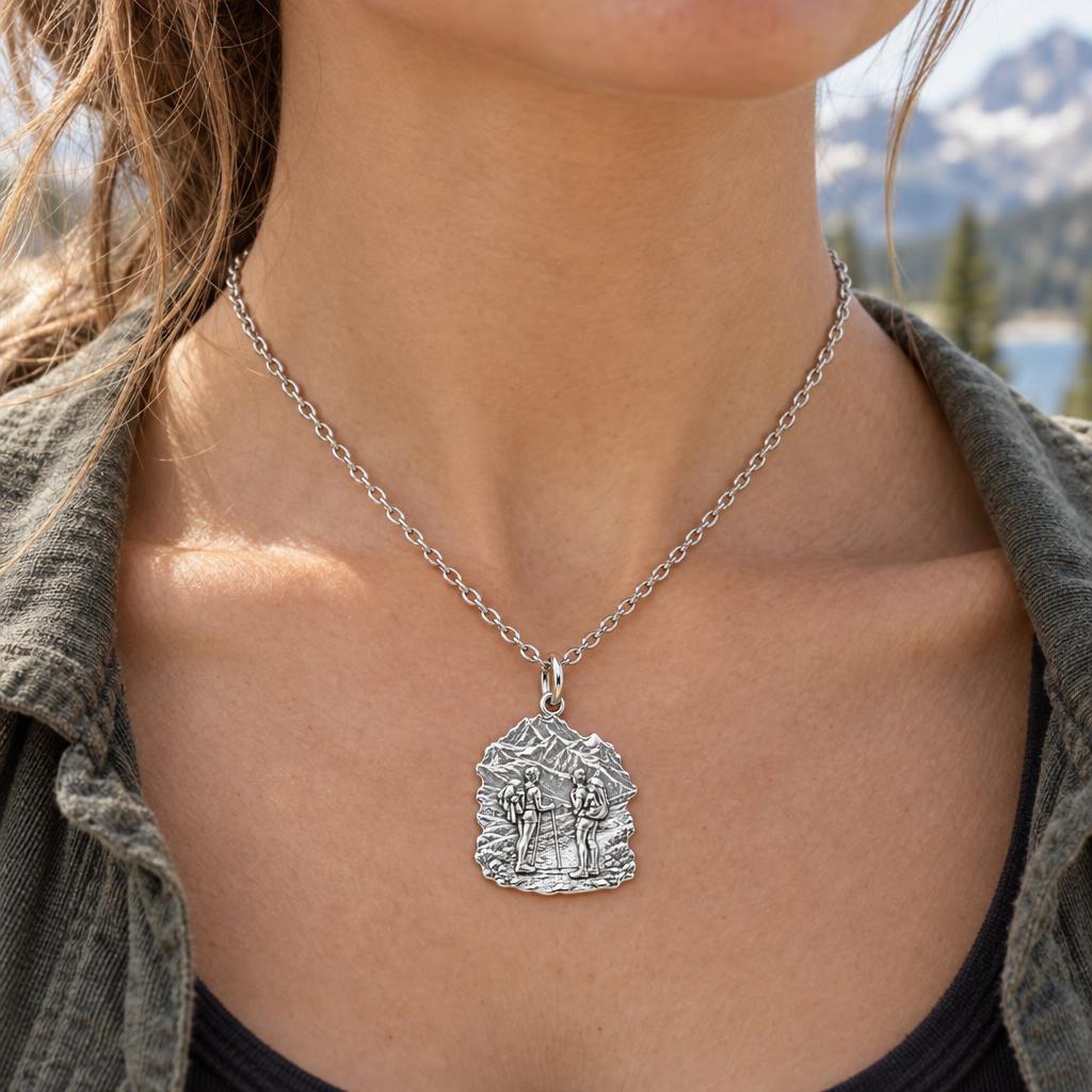 Mountain Trail Best Friends Charm Necklace Set – worn / in use